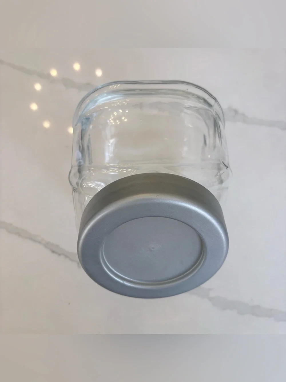 VTG 1998 IKEA FÖRVAR Clear Glass Storage Jar in Silver Grey Plastic Lid 61 Oz